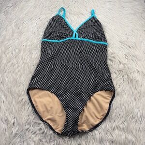 Downeast Basics Women's L Black White Polka Dot One Piece Swim Suit Retro Pinup